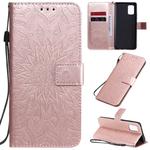 For Samsung Galaxy A71 5G Embossed Sunflower Pattern Horizontal Flip PU Leather Case with Holder & Card Slots & Wallet & Lanyard(Rose Gold)