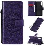 For Sony Xperia L4 Embossed Sunflower Pattern Horizontal Flip PU Leather Case with Holder & Card Slots & Wallet & Lanyard(Purple)