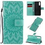 For Sony Xperia 10 II Embossed Sunflower Pattern Horizontal Flip PU Leather Case with Holder & Card Slots & Wallet & Lanyard(Green)