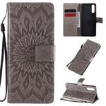 For Sony Xperia 10 II Embossed Sunflower Pattern Horizontal Flip PU Leather Case with Holder & Card Slots & Wallet & Lanyard(Gray)