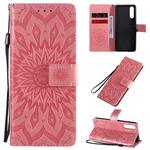 For Sony Xperia 10 II Embossed Sunflower Pattern Horizontal Flip PU Leather Case with Holder & Card Slots & Wallet & Lanyard(Pink)