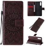 For Sony Xperia 10 II Embossed Sunflower Pattern Horizontal Flip PU Leather Case with Holder & Card Slots & Wallet & Lanyard(Brown)