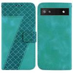 For Google Pixel 6a 7-shaped Embossed Leather Phone Case(Green)