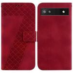 For Google Pixel 6a 7-shaped Embossed Leather Phone Case(Red)