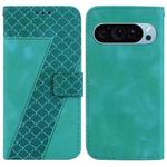 For Google Pixel 9 Pro 7-shaped Embossed Leather Phone Case(Green)