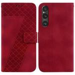 For Sony Xperia 1 V 7-shaped Embossed Leather Phone Case(Red)