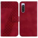 For Sony Xperia 10 V 7-shaped Embossed Leather Phone Case(Red)