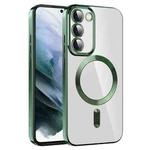 For Samsung Galaxy S21 5G CD Texture Plating TPU MagSafe Phone Case with Lens Film(Dark Green)