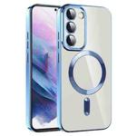 For Samsung Galaxy S21+ 5G CD Texture Plating TPU MagSafe Phone Case with Lens Film(Sierra Blue)