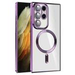For Samsung Galaxy S21 Ultra 5G CD Texture Plating TPU MagSafe Phone Case with Lens Film(Dark Purple)