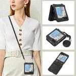 For Samsung Galaxy Z Flip5 Horizontal Flip Leather Phone Case with Long Lanyard(Black)