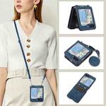 For Samsung Galaxy Z Flip5 Horizontal Flip Leather Phone Case with Long Lanyard(Blue)