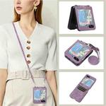 For Samsung Galaxy Z Flip5 Horizontal Flip Leather Phone Case with Long Lanyard(Purple)