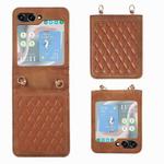 For Samsung Galaxy Z Flip5 Diamond Lattice Folding Leather Phone Case(Brown)