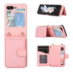For Samsung Galaxy Z Flip5 Card Slot Diamond Lattice Folding Leather Phone Case(Pink)