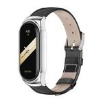 For Xiaomi Mi Band 8 Mijobs CS Case Genuine Leather Top Layer Cowhide Watch Band(Black Silver)