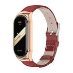 For Xiaomi Mi Band 8 Mijobs CS Case Genuine Leather Top Layer Cowhide Watch Band(Red Rose Gold)