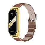 For Xiaomi Mi Band 8 Mijobs CS Case Genuine Leather Top Layer Cowhide Watch Band(Brown Gold)