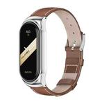 For Xiaomi Mi Band 8 Mijobs CS Case Genuine Leather Top Layer Cowhide Watch Band(Brown Silver)