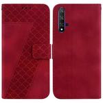 For Honor 20 7-shaped Embossed Leather Phone Case(Red)