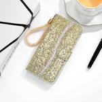 For iPhone 8 Plus / 7 Plus Glitter Powder Horizontal Flip Leather Case with Card Slots & Holder & Lanyard(Gold)