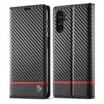 For Samsung Galaxy A25 5G LC.IMEEKE Carbon Fiber Leather Phone Case(Horizontal Black)