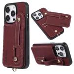 For iPhone 15 Pro ABEEL Litchi Texture Card Bag PU Phone Case(Purple)