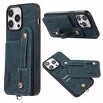 For iPhone 15 Plus ABEEL Litchi Texture Card Bag PU Phone Case(Blue)
