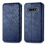 For Samsung Galaxy S10 Cubic Grid Pressed Horizontal Flip Magnetic PU Leather Case with Holder & Card Slots & Wallet(Blue)