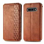 For Samsung Galaxy S10 Cubic Grid Pressed Horizontal Flip Magnetic PU Leather Case with Holder & Card Slots & Wallet(Brown)