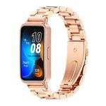 For Huawei Band 8 Mijobs Three Bead Bamboo Stainless Steel Watch Band(Rose Gold)