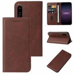 For Sony Xperia 1 IV Magnetic Closure Leather Phone Case(Brown)