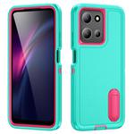 For Motorola Moto G 5G 2025 Rugged PC + Silicone Phone Case with Holder(Light Green+Rose Red)