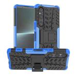 For Sony Xperia 1 V Tire Texture TPU + PC Phone Case with Holder(Blue)