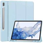 For Samsung Galaxy Tab S9 3-Fold Pure Color TPU Smart Leather Tablet Case with Pen Slot(Light Blue)