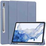 For Samsung Galaxy Tab S9 3-Fold Pure Color TPU Smart Leather Tablet Case with Pen Slot(Lavender)