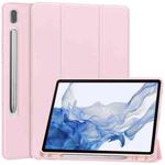 For Samsung Galaxy Tab S9 3-Fold Pure Color TPU Smart Leather Tablet Case with Pen Slot(Pink)