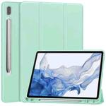 For Samsung Galaxy Tab S9 3-Fold Pure Color TPU Smart Leather Tablet Case with Pen Slot(Mint Green)