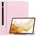 For Samsung Galaxy Tab S9+ 3-Fold Pure Color TPU Smart Leather Tablet Case with Pen Slot(Pink)
