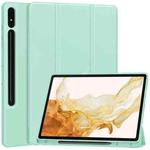 For Samsung Galaxy Tab S9+ 3-Fold Pure Color TPU Smart Leather Tablet Case with Pen Slot(Mint Green)
