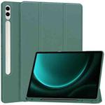 For Samsung Galaxy Tab S9 FE+ / S10+ 3-Fold Pure Color TPU Smart Leather Tablet Case with Pen Slot(Dark Green)