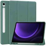 For Samsung Galaxy Tab S9 FE / S10 FE 3-Fold Pure Color TPU Smart Leather Tablet Case with Pen Slot(Dark Green)
