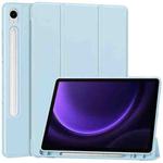 For Samsung Galaxy Tab S9 FE / S10 FE 3-Fold Pure Color TPU Smart Leather Tablet Case with Pen Slot(Light Blue)