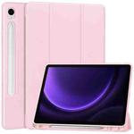 For Samsung Galaxy Tab S9 FE / S10 FE 3-Fold Pure Color TPU Smart Leather Tablet Case with Pen Slot(Pink)