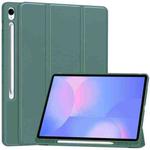 For Samsung Galaxy Tab S10 FE+ 3-Fold Pure Color TPU Smart Leather Tablet Case with Pen Slot(Dark Green)