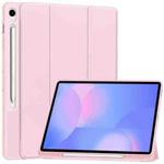 For Samsung Galaxy Tab S10 FE+ 3-Fold Pure Color TPU Smart Leather Tablet Case with Pen Slot(Pink)