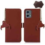 For Motorola Moto G 5G 2023 Genuine Leather Magnetic RFID Leather Phone Case(Coffee)