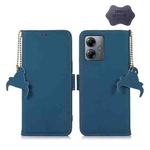 For Motorola Moto G14 4G Genuine Leather Magnetic RFID Leather Phone Case(Blue)