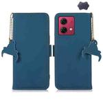 For Motorola Moto G84 5G Genuine Leather Magnetic RFID Leather Phone Case(Blue)