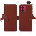 For Motorola Moto G84 5G Genuine Leather Magnetic RFID Leather Phone Case(Coffee)